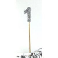 Silver Glitter Long Stick Candle - # 1