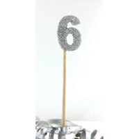 Silver Glitter Long Stick Candle - # 6
