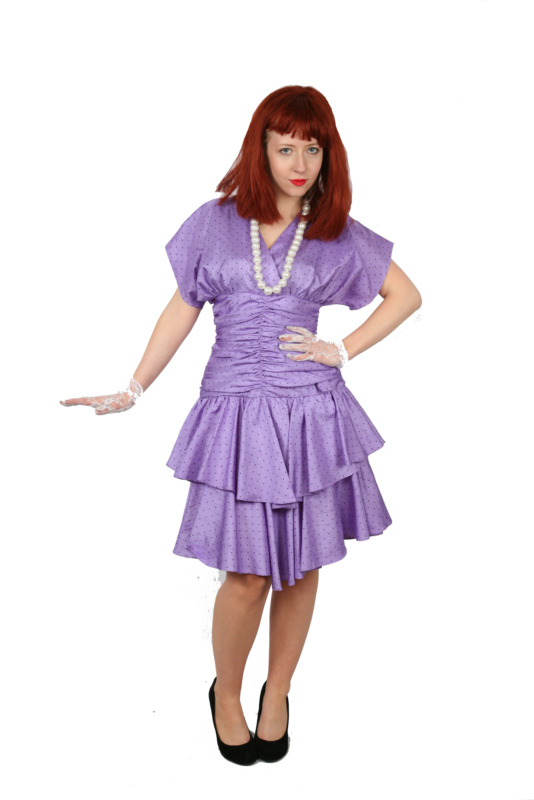 1980s Prom Dress - Purple Polka Dot Hire Costume*