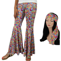 Floral Hippie Bellbottoms with Headband - One Size