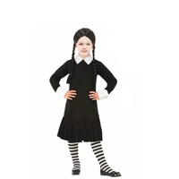 Wednesday Style Black Dress Kid's Costume & Tights