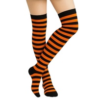Thigh High Stockings - Black & Orange Stripe