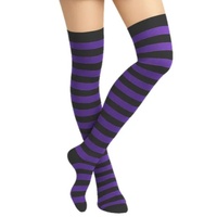 Thigh High Stockings - Black & Purple Stripe