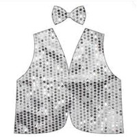 Adult Silver Sequin Vest & Bow Tie Set