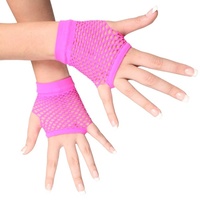 Fishnet Gloves - Short Fingerless Neon Pink