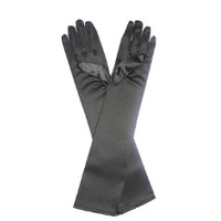 1920s Long Black Satin Gloves