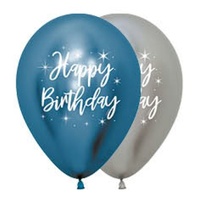 Sempertex 30cm Birthday Metallic Blue & Silver Latex Balloons - 12PK