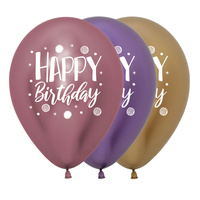 Sempertex 30cm Birthday Sparkles Mixed Metallic Latex Balloons - 12 Pk