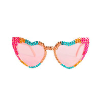 Rainbow Diamonte Love Heart Glasses
