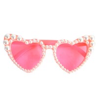 Pearl Trim Love Heart Glasses - Pink