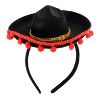 Mini Sombrero Headband with Red Pom Poms