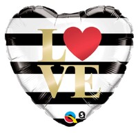 Black & White Stripe Love Foil Balloon - 46cm