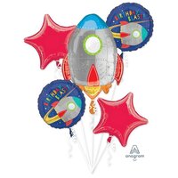 INFLATED Blast Off Rocket Mega Foil Balloon Bouquet