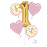 INFLATED 1st Birthday Girl Pink Mega Foil Balloon Bouquet
