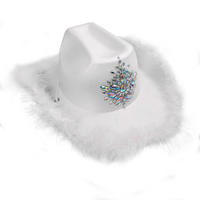 Cowboy Hat - White with Crystals & Faux Fur Trim