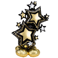 INFLATED Airloonz Black & Gold Stars Balloon 