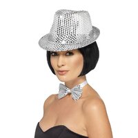 Trilby Hat - Silver Sequin