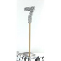 Silver Glitter Long Stick Candle - # 7