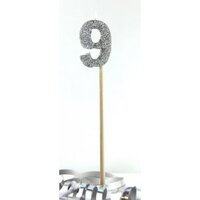 Silver Glitter Long Stick Candle - # 9