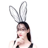 Black Lace Bunny Ears with Veil on Headband