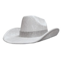Festival Cowboy Hat - White Lace with Silver Diamonte Trim