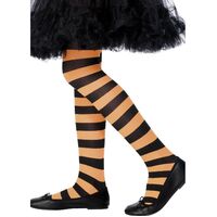 Kids Striped Black & Orange Tights - 6-12 Yrs