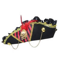 Pirate Hat - Black & Red with Skull & Feather Trim