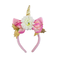 Pink Unicorn Headband with Flowers
