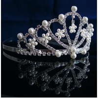 Deluxe Tiara - Silver Rhinestone & Pearl