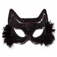 Fancy Black Cat Feathered Masquerade Eye Mask