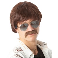 Brown Mod Wig & Moustache Set
