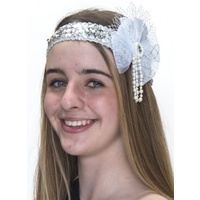 1920s Flapper Headpiece - Silver & White