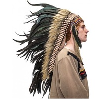 Deluxe Indian Headdress - Black Cock Feather