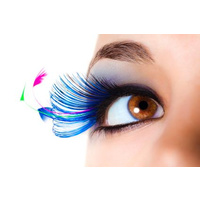 Eyelashes - Blue with Multicoloured Feather Tips
