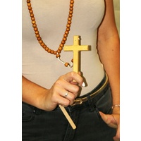 Wood Rosary with Cross Necklace