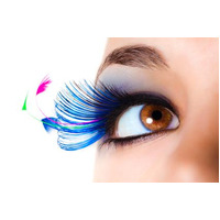 Eyelashes - Blue with Multicoloured Feather Tips