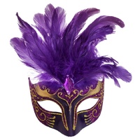 Purple & Gold Feathered Masquerade Eye Mask