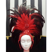 Showgirl Feathered Headpiece - Red & Black HIre Costume*