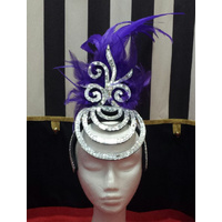 Showgirl Feathered Headpiece - Purple Hire Costume*