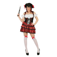 Layered Stripe Pirate Dress - Red & Black Hire Costume*