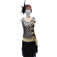 Flapper Dress - Golden Bows & Black Lace Hire Costume*