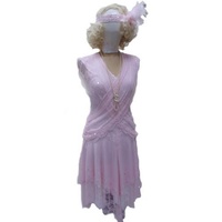 Flapper Dress - Pink Lace Handkerchief Cut Hire Costume*