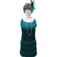 Flapper Dress - Emerald Green Fringed Hire Costume*