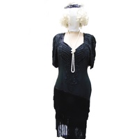 Flapper Dress - Black Beaded & Fringed Hire Costume*