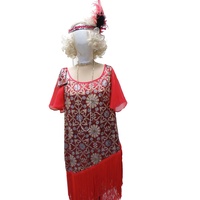 Flapper Dress - Red & Gold Fringed Hire Costume*