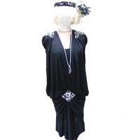 Evening Gown - Draped Black with Sequin Motifs Hire Costume*