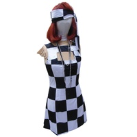 Go-Go Sleeveless Mini - Black & White Squares Hire Costume*