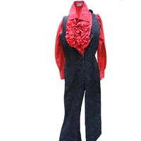 Abba 1970s Disco Jumpsuit - Black with Red Ruffle Shirt Hire Costume*