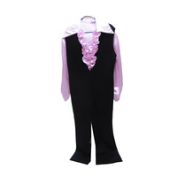 Abba 1970s Disco Jumpsuit - Black with Pink Ruffle Shirt Hire Costume*