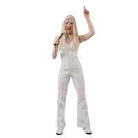 Abba 1970s Disco White Keyhole Jumpsuit Hire Costume*